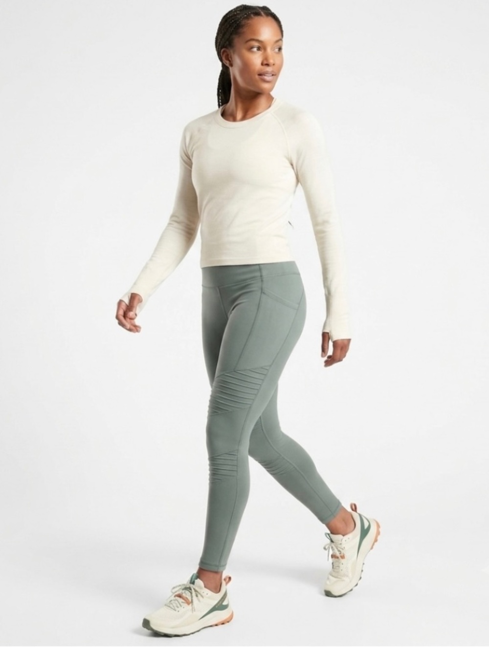 Athleta Inclination Moto Tight Leggings Sz SP Green Athleisure Granola Yoga Gym